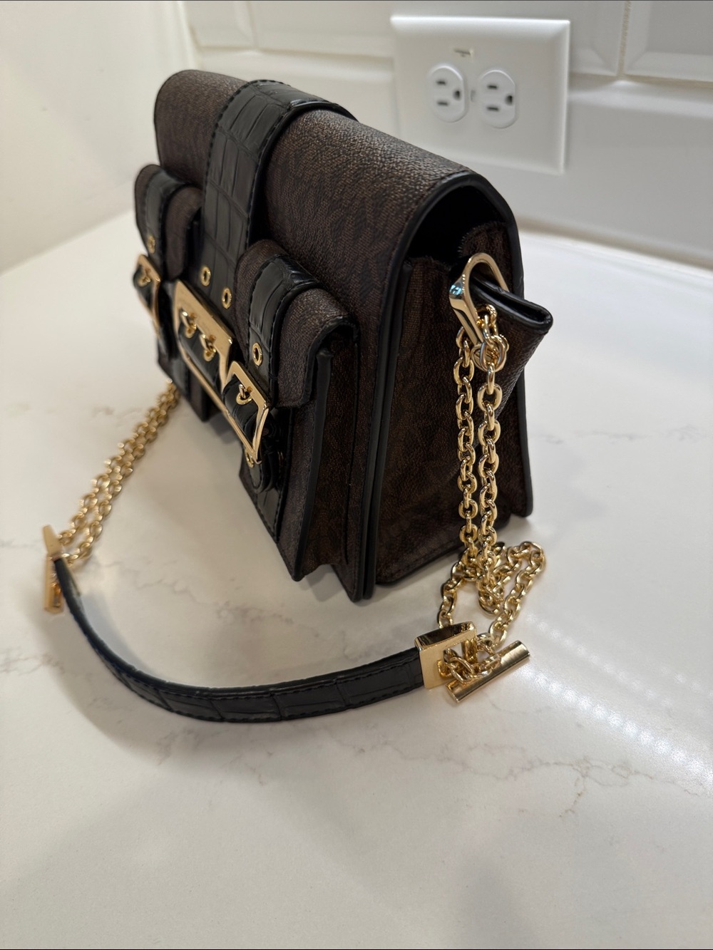 Michael Kors Brown & Black Signature Shoulder Bag with Gold Hardware - Picture 2 of 8